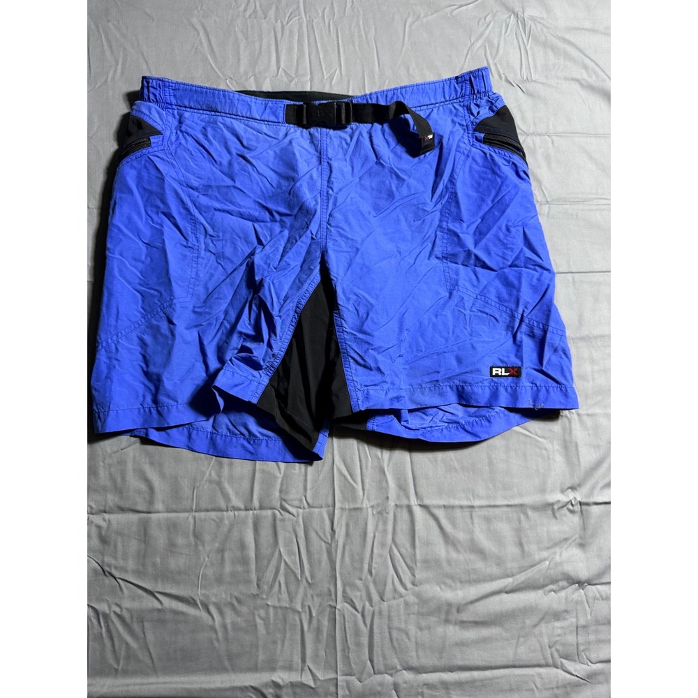 RLX Polo Sport Shorts Mens XL Blue Bike Performance Nylon Belted Activewear